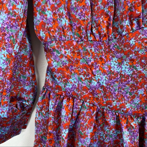 FOR LOVE AND LEMONS Shiloh red purple floral bloom ruffle mini dress - Picture 6 of 11